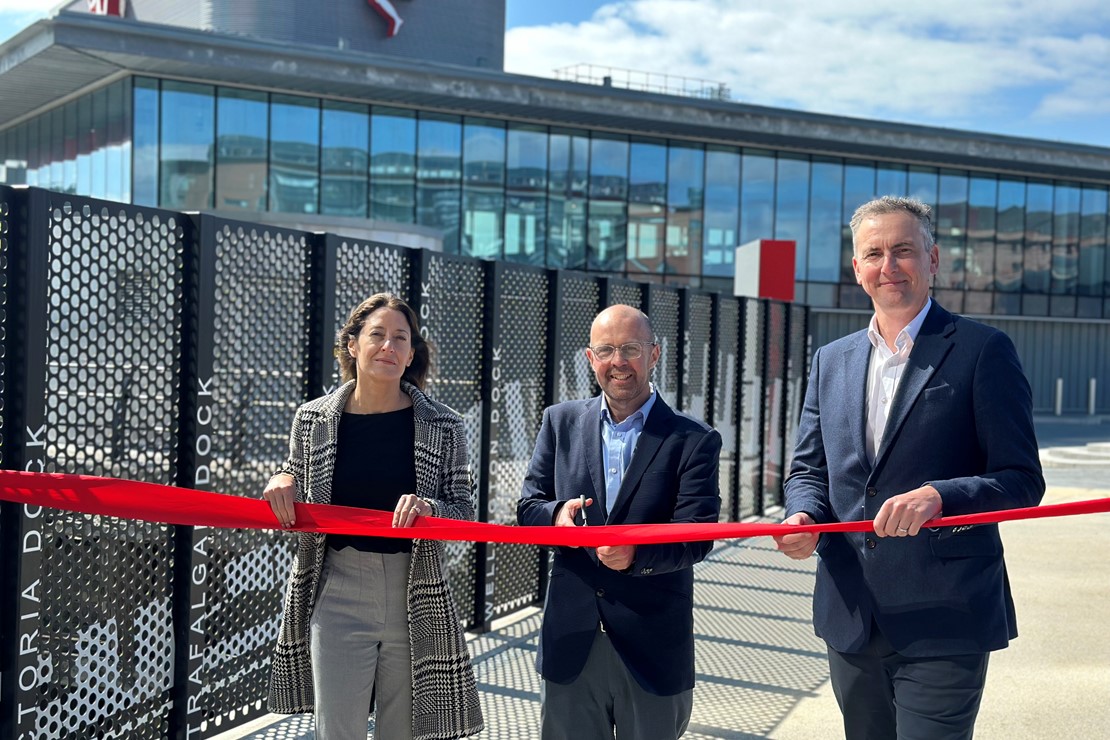 L R Liza Marco, Cllr Nick Small Chris Capes Opening Link Bridge Liverpool Waters June 2024 Courtesy Of Peel Waters