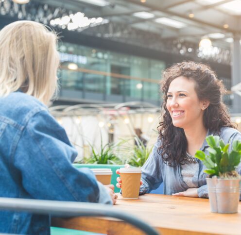 Two women at outdoor cafe