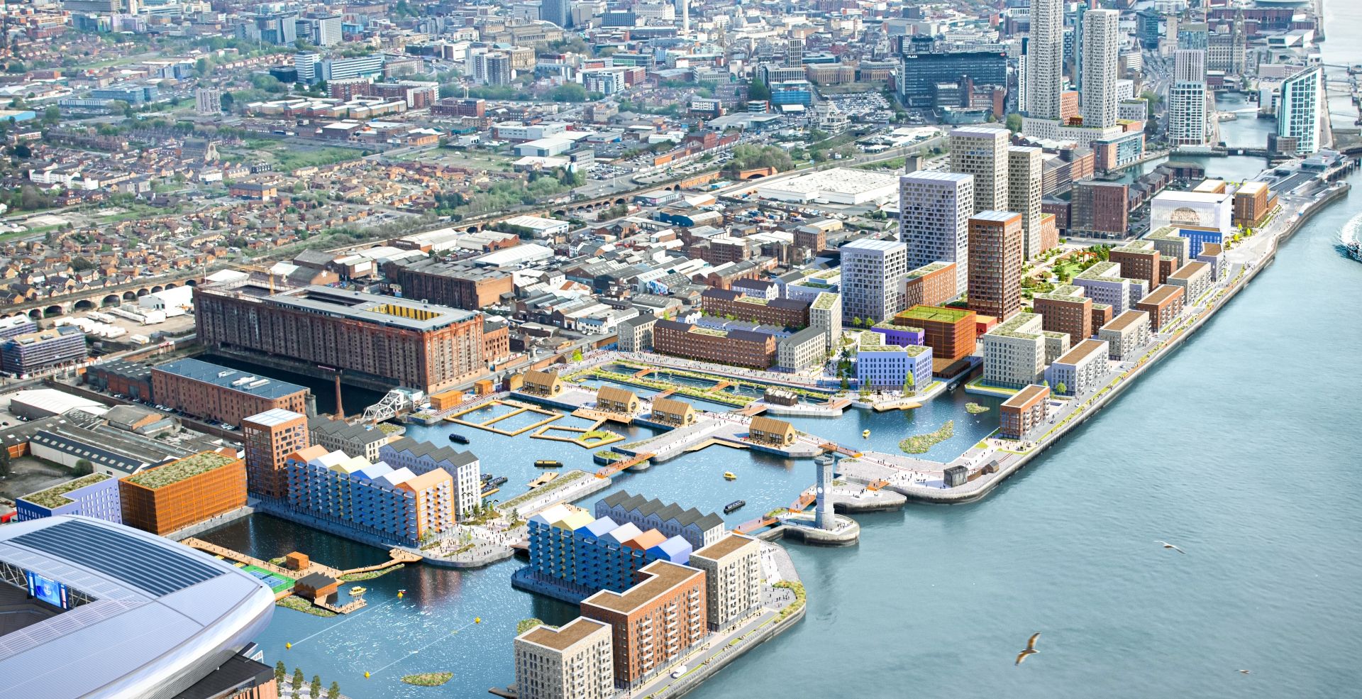 Aerial CGI of Liverpool Waters