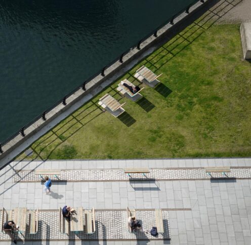 Green space next to water